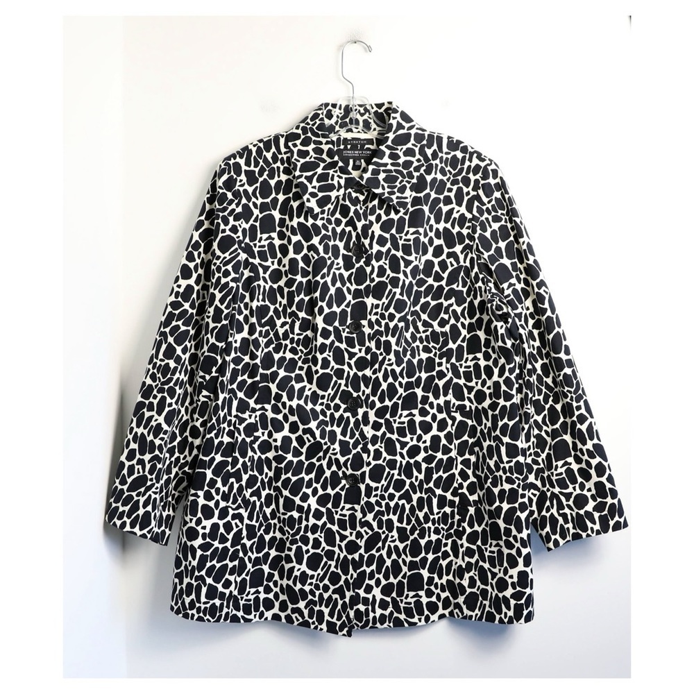 Jones NY jacket giraffe animal print black ivory plus size 2X cotton trendy - Picture 1 of 9